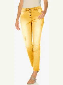 Pantalon boyfriend coupe droite cinq poches en élasthanne