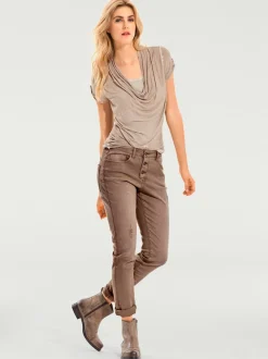 Pantalon boyfriend coupe droite cinq poches en élasthanne