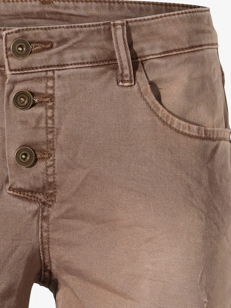 Pantalon boyfriend coupe droite cinq poches en élasthanne