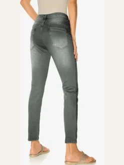 Pantalon boyfriend coupe droite cinq poches en élasthanne