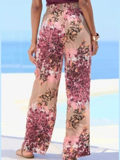 Pantalon à ceinture élastique avec poches latérales imprimé fleuri