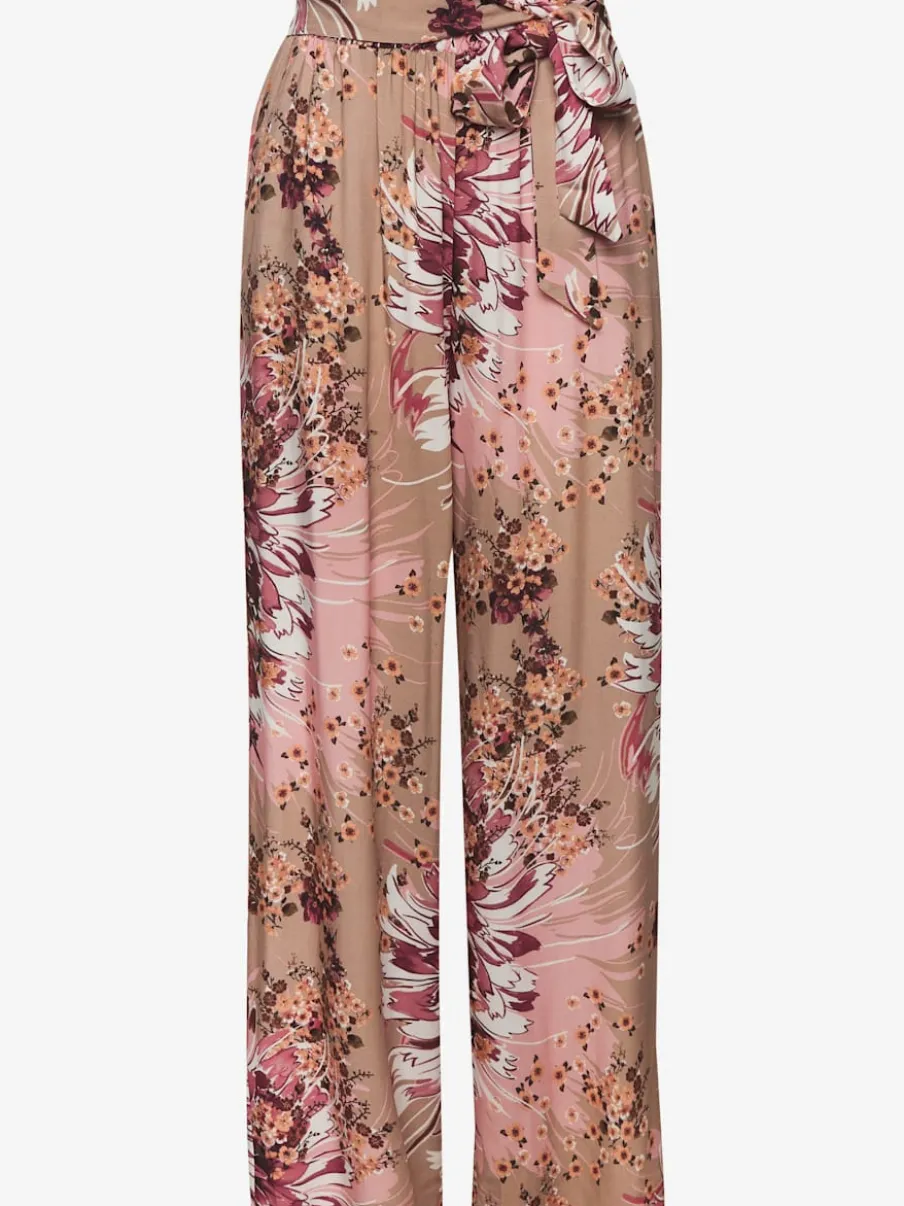 Pantalon à ceinture élastique avec poches latérales imprimé fleuri