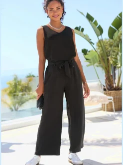 Pantalon à ceinture élastique avec jambes larges 7/8