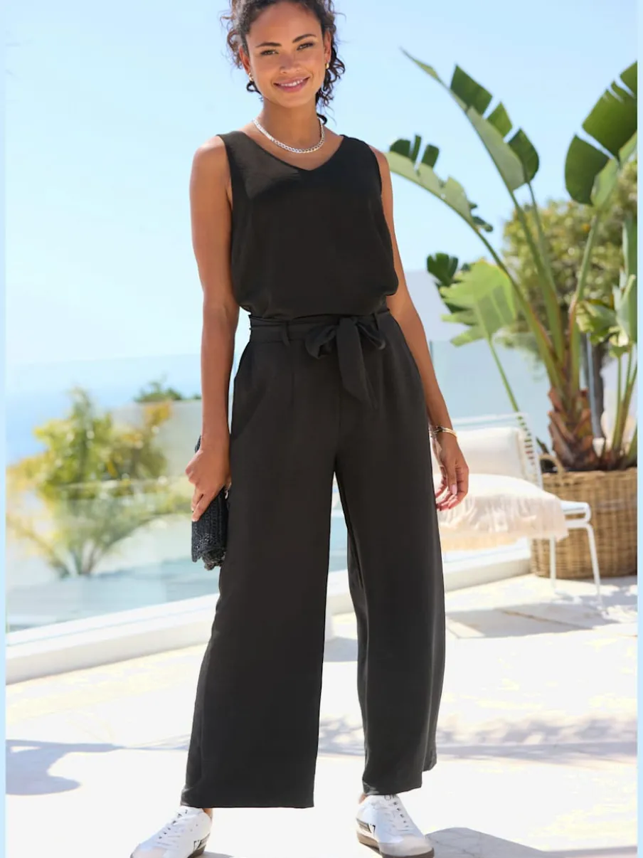 Pantalon à ceinture élastique avec jambes larges 7/8