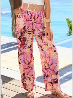 Pantalon à ceinture lisse avec imprimé floral unique