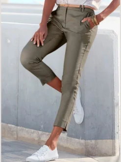 Pantalon chino décontracté avec ceinture imitation cuir et poches