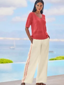 Pantalon confortable à rayures galon et ceinture élastique