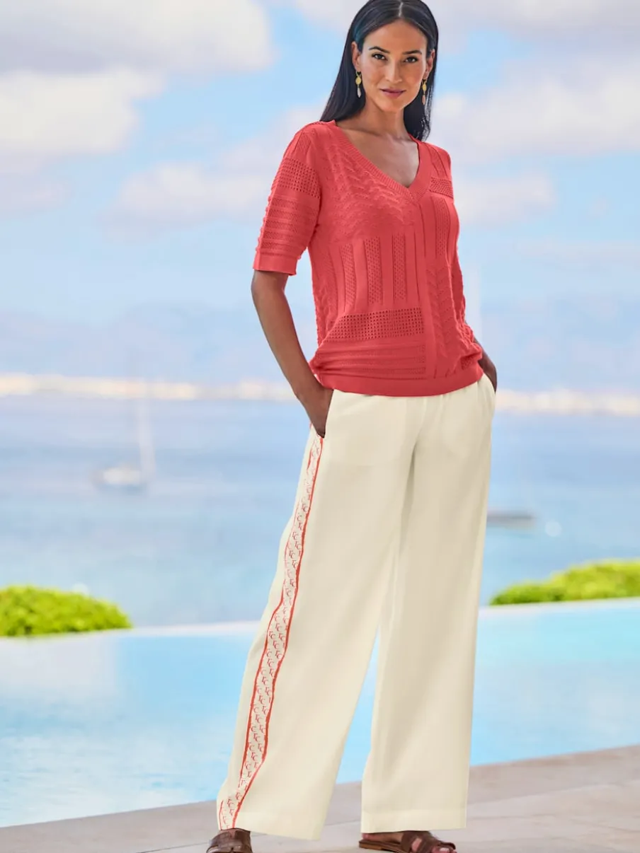 Pantalon confortable à rayures galon et ceinture élastique