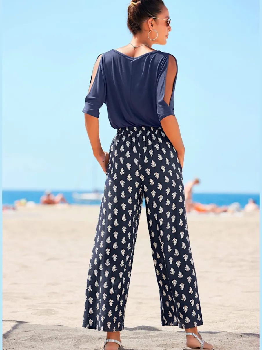 Pantalon décontracté imprimé avec ceinture élastique et poches