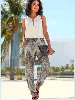 Pantalon de plage avec ceinture élastique et poches latérales