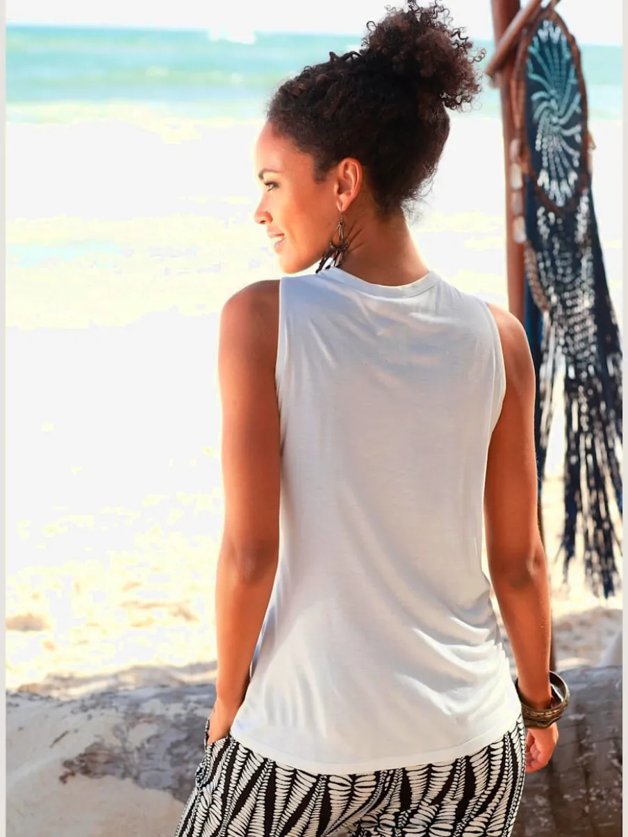 Pantalon de plage 7/8 à imprimé graphique avec poches latérales