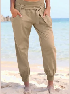 Pantalon de plage à large ceinture et poches fendues