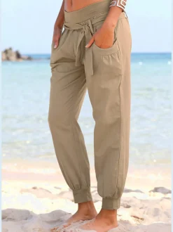 Pantalon de plage à large ceinture et poches fendues