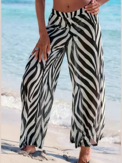 Pantalon de plage élastiqué à rayures et jambes larges
