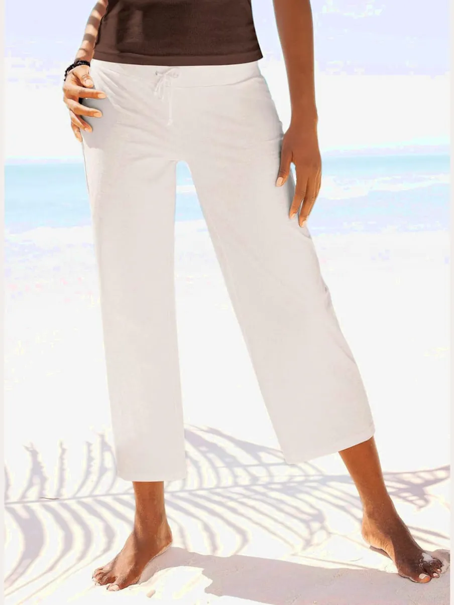 Pantalon de plage léger 7/8 en coton avec ceinture élastique