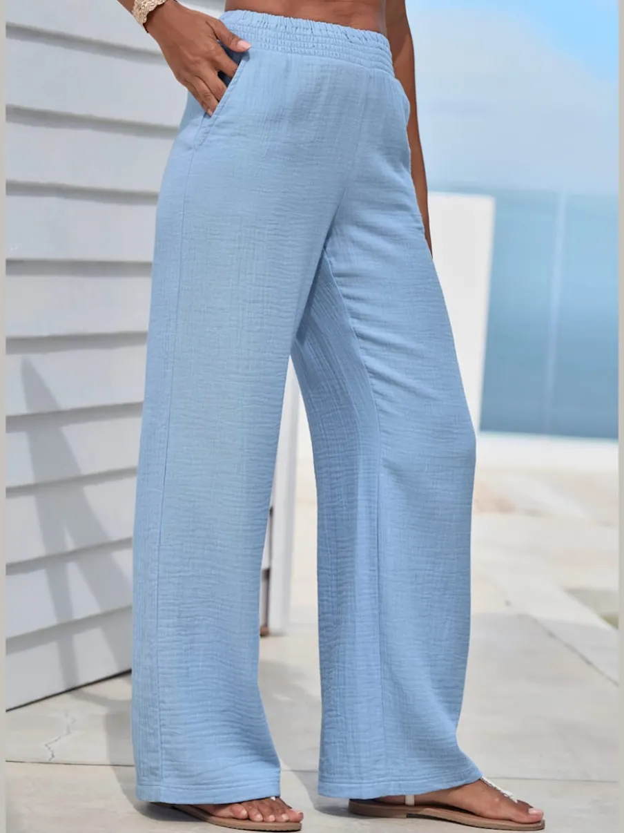 Pantalon de plage léger en pur coton à taille élastique
