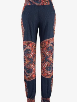 Pantalon de plage léger à motif paisley avec empiècements smockés et poches fendues