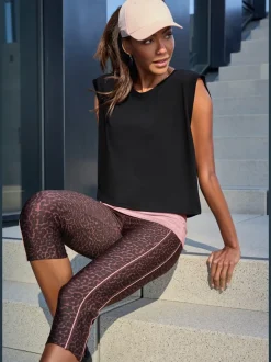 Pantalon de sport corsaire avec imprimé léopard et passepoils contrastés