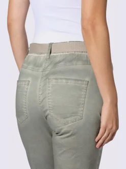 Pantalon délavé à taille élastique avec ceinture et poches