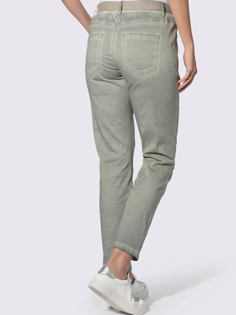 Pantalon délavé à taille élastique avec ceinture et poches