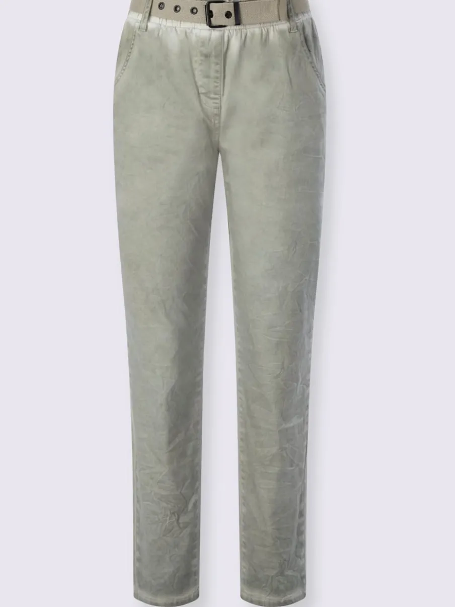 Pantalon délavé à taille élastique avec ceinture et poches