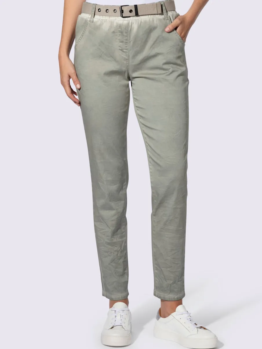 Pantalon délavé à taille élastique avec ceinture et poches
