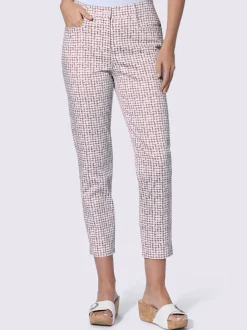Pantalon droit à imprimé géométrique avec poches et fentes latérales