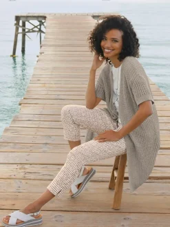 Pantalon droit à imprimé géométrique avec poches et fentes latérales