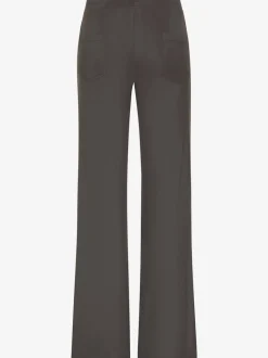 Pantalon détente en matière douce avec jambes droites et patte de boutonnage