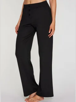 Pantalon détente en matière douce avec jambes droites et patte de boutonnage
