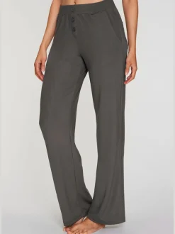 Pantalon détente en matière douce avec jambes droites et patte de boutonnage