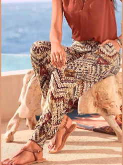 Pantalon d'été léger à imprimé ethnique avec poches fendues