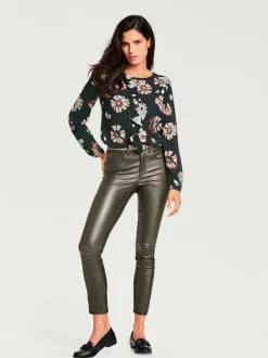 Pantalon effet ventre plat avec coupe skinny et brillance raffinée