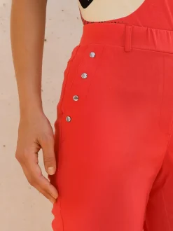 Pantalon en bengaline 7/8 avec ceinture élastique et poches argent