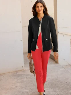 Pantalon en bengaline 7/8 avec ceinture élastique et poches argent