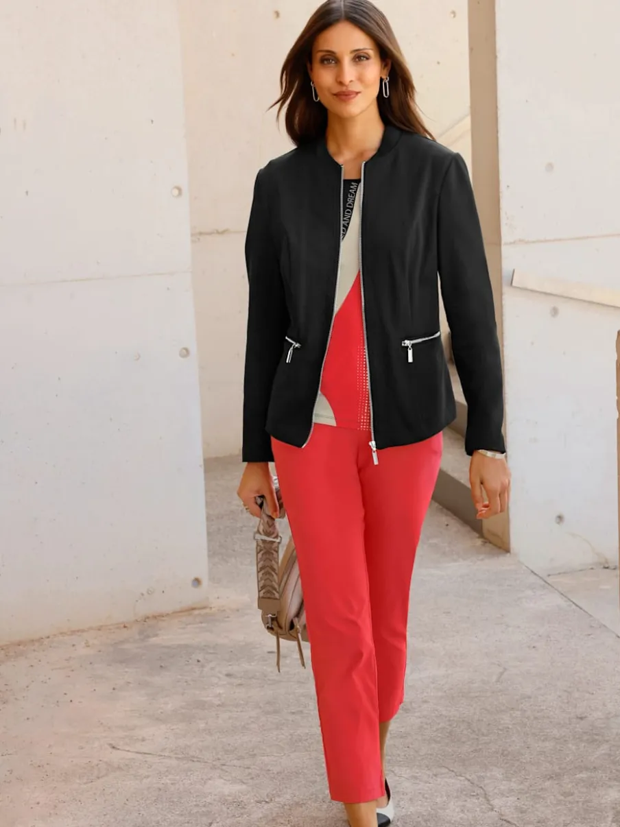 Pantalon en bengaline 7/8 avec ceinture élastique et poches argent