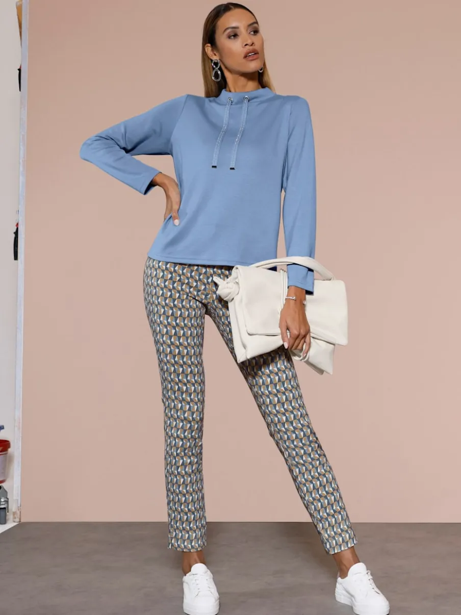 Pantalon en bengaline à motif graphique très extensible et ceinture élastique intégrée