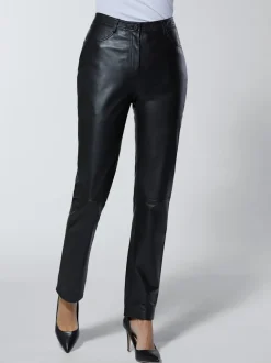 Pantalon en cuir doux avec ceinture et poches arrondies