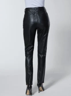 Pantalon en cuir doux avec ceinture et poches arrondies