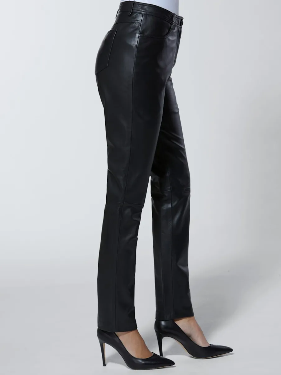 Pantalon en cuir doux avec ceinture et poches arrondies