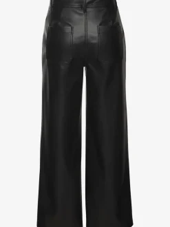 Pantalon en imitation cuir à poches décoratives et jambes larges