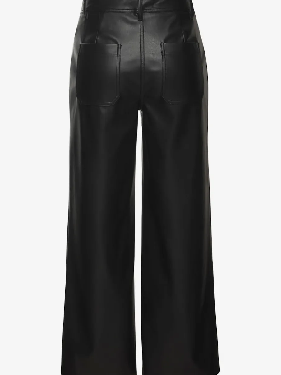 Pantalon en imitation cuir à poches décoratives et jambes larges