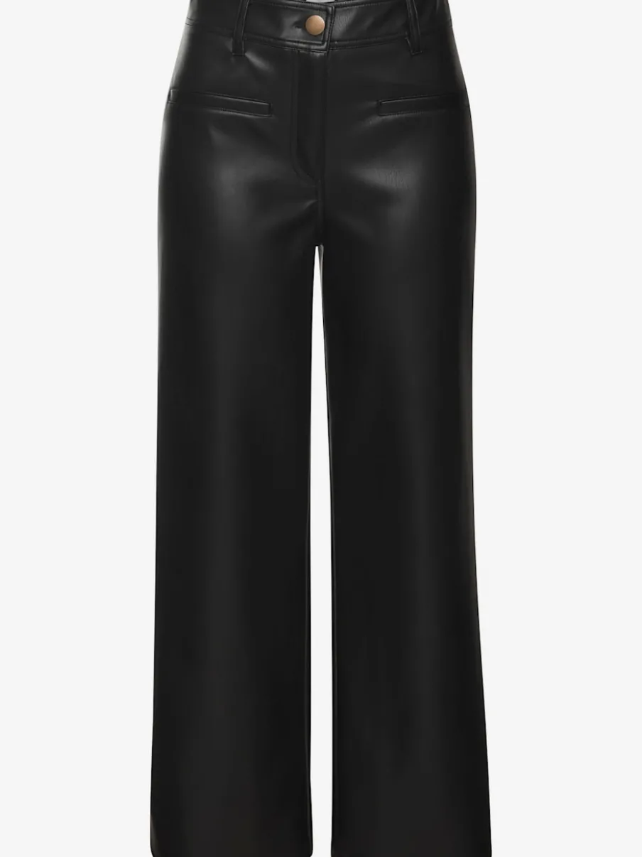 Pantalon en imitation cuir à poches décoratives et jambes larges