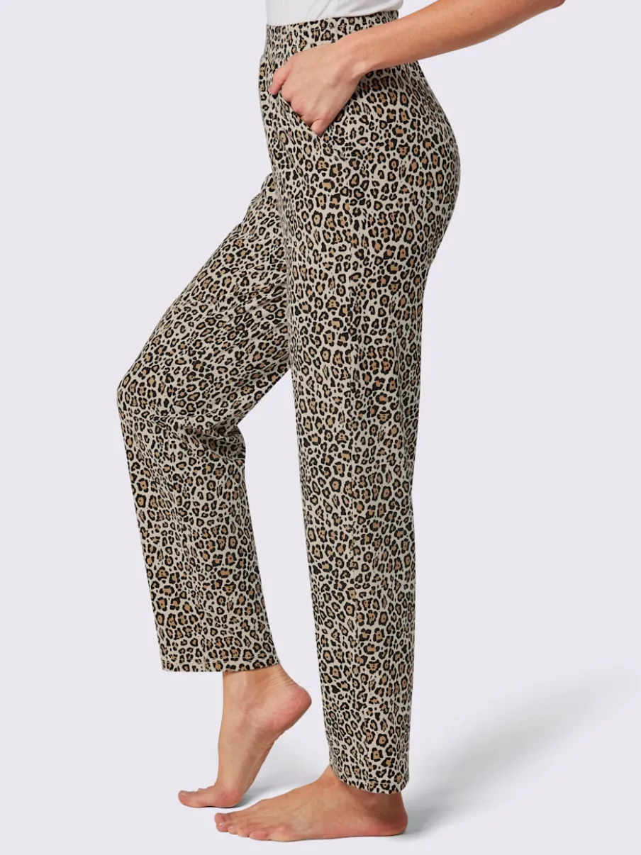 Pantalon en jersey fin avec imprimé animal et ceinture douce