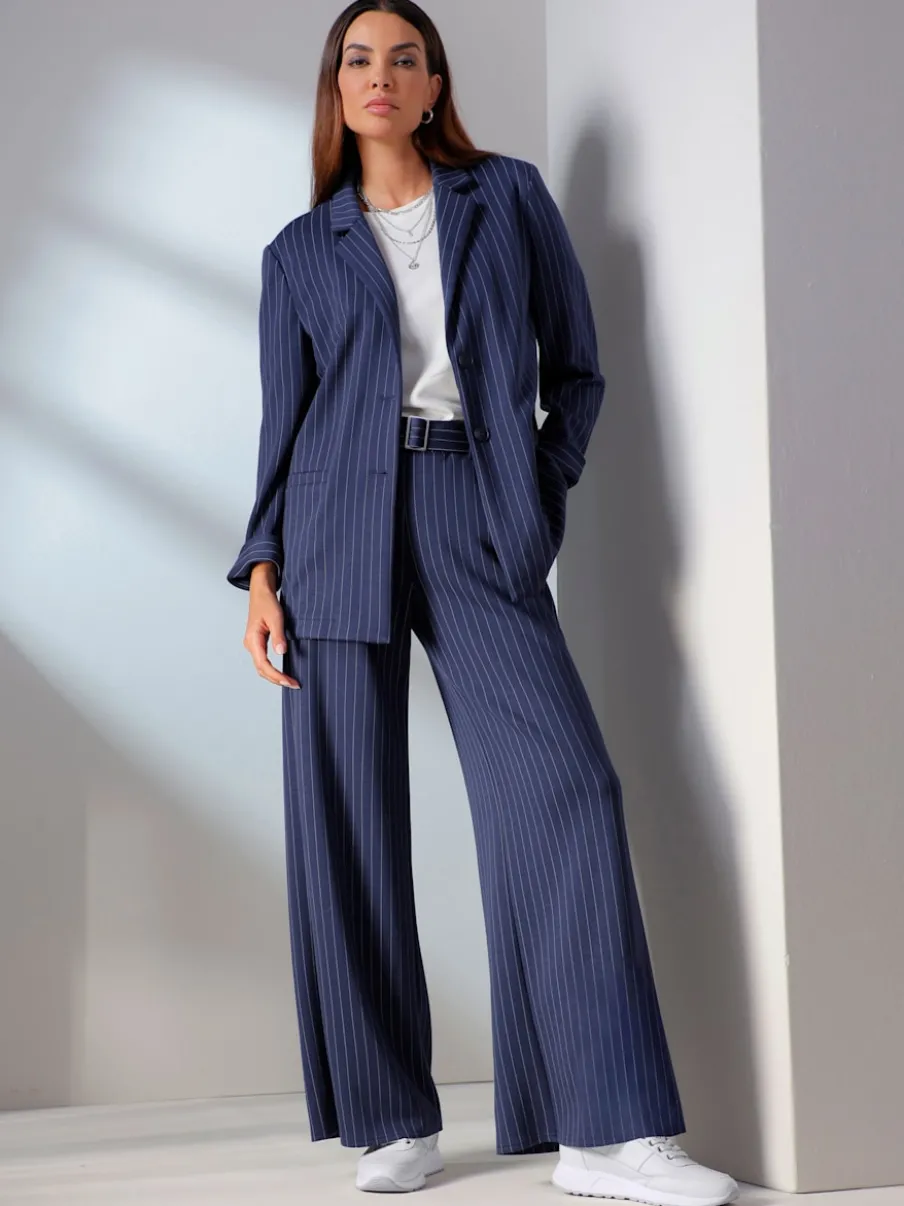 Pantalon en jersey fines rayures classiques