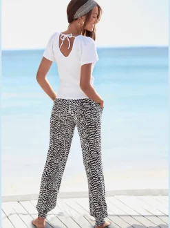 Pantalon en jersey léger avec ceinture élastique et imprimé géométrique
