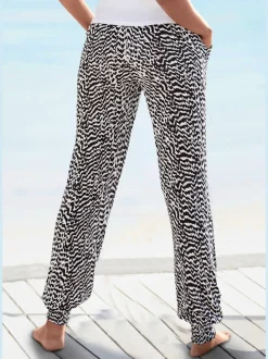 Pantalon en jersey léger avec ceinture élastique et imprimé géométrique