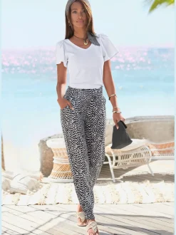 Pantalon en jersey léger avec ceinture élastique et imprimé géométrique