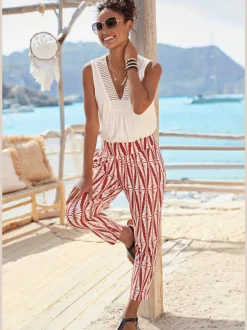 Pantalon 7/8 en jersey léger à motif géométrique avec poches latérales