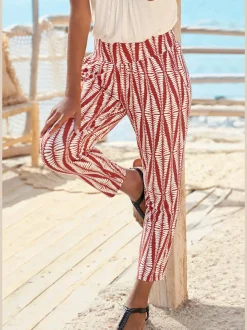 Pantalon 7/8 en jersey léger à motif géométrique avec poches latérales